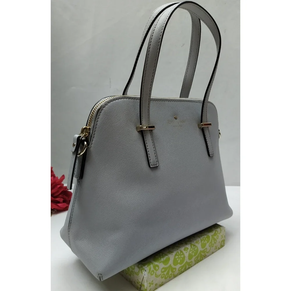 Kate Spade New York Light Blue Leather Dome Double Handles Zipper Satchel Bag